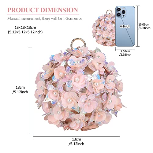 Selighting Round Ball Floral Clutch Purses for Women Evening Bag Formal Beaded Wedding Bridal Handbag Ladies Prom Party Purse Pink