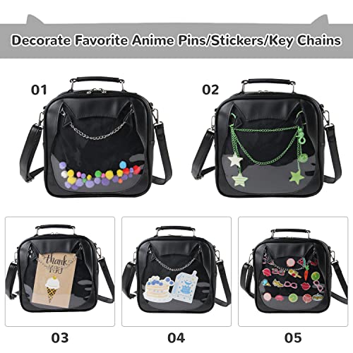 LUI SUI Women Ita Bag Kawaii Crossbody Purse Cute Cat Messenger Purse Clear Backpack Shoulder Bags Pin Display Bag