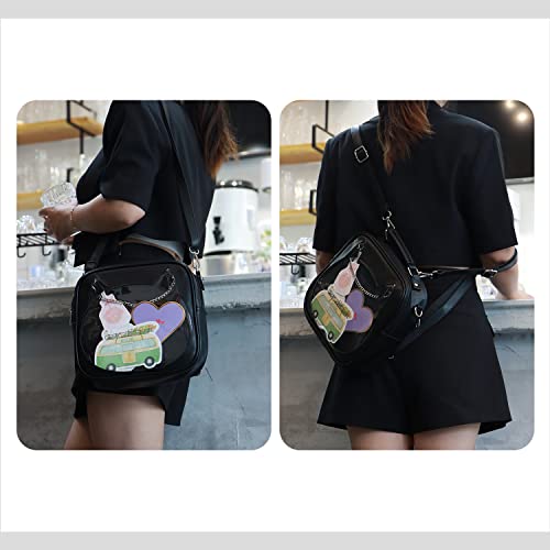 LUI SUI Women Ita Bag Kawaii Crossbody Purse Cute Cat Messenger Purse Clear Backpack Shoulder Bags Pin Display Bag