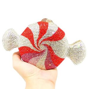 DEBIMY Candy Shape Clutch Purse Shining Crystal Evening Bags Luxury Rhinestone Handbags for Prom Cocktail Party Red