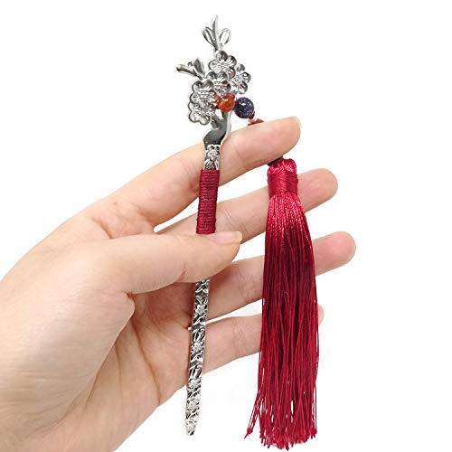 yueton Vintage Metal Bookmarks with Tassels and Beads Chinese Style Bookmarkers Silver Plated Alloy Page Marker for Book Lovers Gift Collections