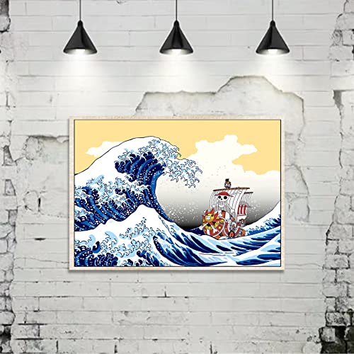 PINKNORDIC Anime Poster Wano Country Oda's Art Ukiyo-e Canvas Painting Luffy Zoro Nami Wall Art for Living Room Decor Boy Gift,12x16inch