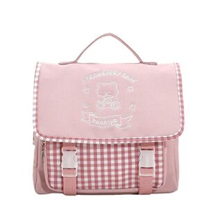 yuesuo japanese kawaii plaid bear strawberry backpack 3 way multi bag for girl women jk lolita student cosplay satchel book bag (pink,medium)