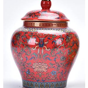 Ginger Jar Decorative Jar Ancient Chinese Imperial Enamel Porcelain (Small, Red)