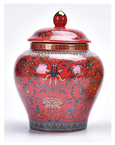 Ginger Jar Decorative Jar Ancient Chinese Imperial Enamel Porcelain (Small, Red)