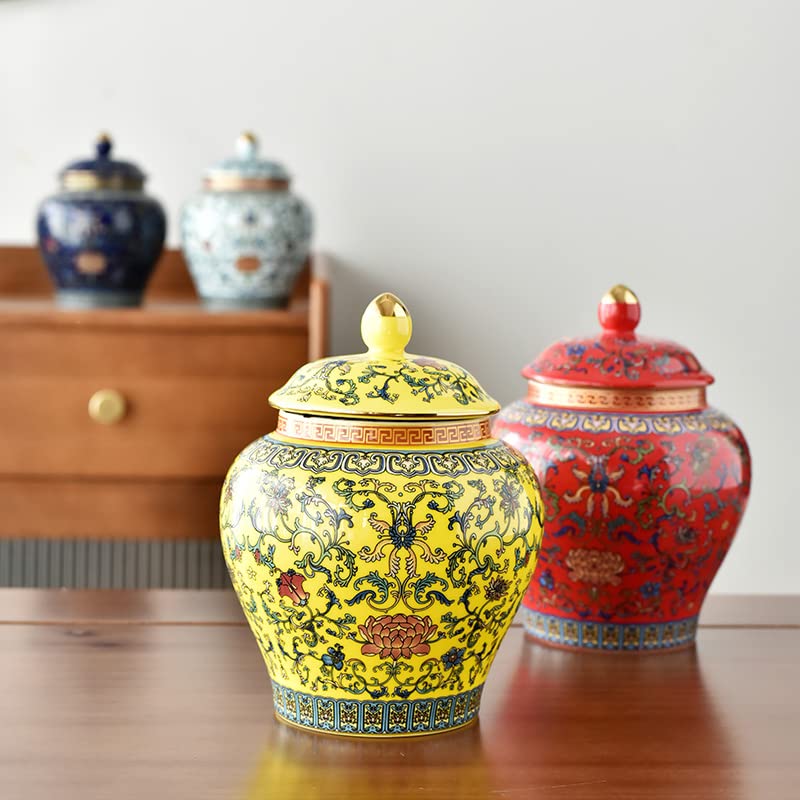 Ginger Jar Decorative Jar Ancient Chinese Imperial Enamel Porcelain (Small, Red)