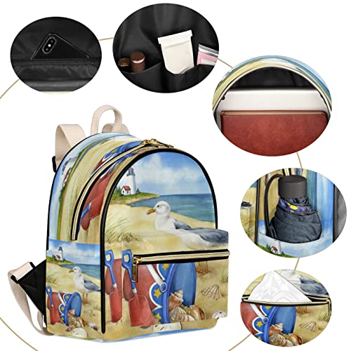 Seagulls Lighthouse Mini Backpack Purse for Women, Seagulls Beach Leather Small Backpack Casual Travel Daypacks Shoulder Bag for Girls Teen