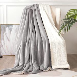 stellhome sherpa fleece throw blanket, fluffy warm super soft reversible soild plush blanket for bed, sofa and couch, 60 x 80 inches, light grey