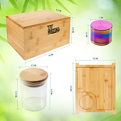 ES - EasyStore – Large Premium Bamboo Storage Stash Box, Bamoo Tray, Glass Jars, Storage Box with Numerical Combo Lock.