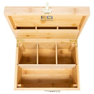 ES - EasyStore – Large Premium Bamboo Storage Stash Box, Bamoo Tray, Glass Jars, Storage Box with Numerical Combo Lock.