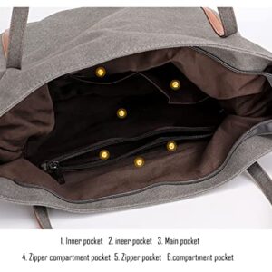Canvas Shoulder Handbag Tote Bags for Women Top Handle Satchel Handbags Messenger Bag Purse with Adjustable Shoulder Strap (Khaki)