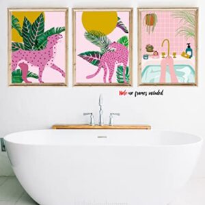 YIMEHDAN Moroccan Leopard Wall Art Print -- Jungle Animal with Tropical Leaves Canvas Print -- Abstract Pink Cheetah and Plant Artwork for Bathroom Home Decor ( Set of 6 ) -- Unframed -- 8X10 inch