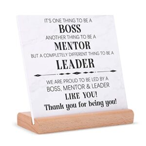 baubledazz boss gifts for men, women, going away gifts for boss, boss appreciation gifts, desk plaque with solid wood stand, thank you gift for boss, boss lady, mentor, leader