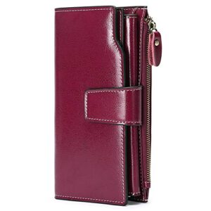 sendefn long women leather wallet clutch rfid blocking clutch card holder ladies purse zipper pocket with gift box (purple)