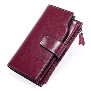 SENDEFN Long Women Leather Wallet Clutch RFID Blocking Clutch Card Holder Ladies Purse Zipper Pocket with Gift Box (Purple)