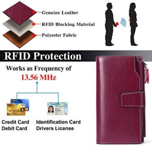 SENDEFN Long Women Leather Wallet Clutch RFID Blocking Clutch Card Holder Ladies Purse Zipper Pocket with Gift Box (Purple)