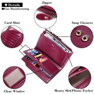 SENDEFN Long Women Leather Wallet Clutch RFID Blocking Clutch Card Holder Ladies Purse Zipper Pocket with Gift Box (Purple)