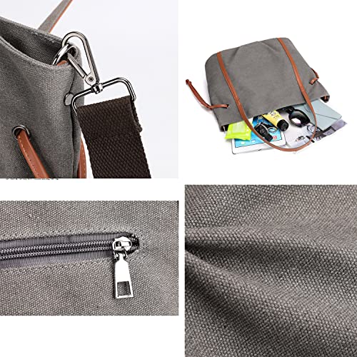 Canvas Shoulder Handbag Tote Bags for Women Top Handle Satchel Handbags Messenger Bag Purse with Adjustable Shoulder Strap (Black)