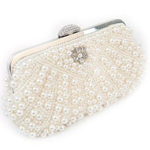 ofuleo luxury pearl clutch purses homecoming crossbody crystal women’s evening handbag tote for wedding evening casual party (beige with rhinestones)