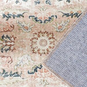 jinchan Area Rug 5x7 Persian Rug Vintage Floor Cover Foldable Thin Rug Indoor Retro Blush Pink Floral Print Distressed Carpet Non Slip Kitchen Living Room Bedroom Dining Room