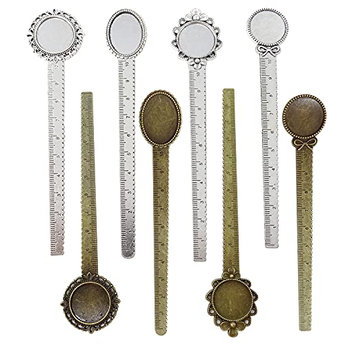 Honbay 8PCS Metal Bookmark Ruler Book Page Marker Retro Ruler Bookmark Pendant Tray Kit for School Office Supplies and Book Gifts Making (4 Styles, 2 Color)