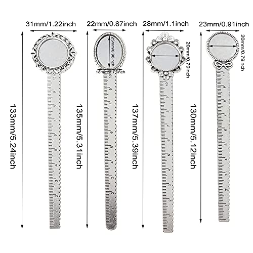 Honbay 8PCS Metal Bookmark Ruler Book Page Marker Retro Ruler Bookmark Pendant Tray Kit for School Office Supplies and Book Gifts Making (4 Styles, 2 Color)