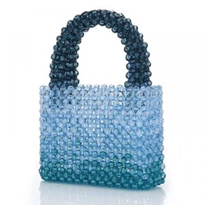 women acrylic purse mini beaded evening handbags handmade gradient transparent blue beads tote bags for wedding,beach,party (medium)