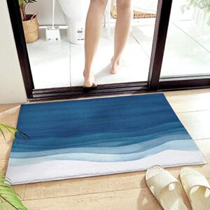 chaven home fluffy shag bath mat ocean blue waves area rugs warm soft plush shaggy floor door mats for bathroom/bedroom/living room/entry way decor gradient watercolor abstract painting