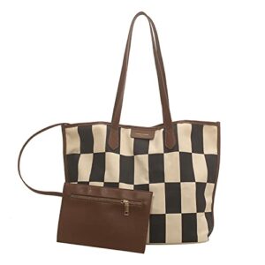 canvas womens crossbody handbag shoulder bag purse set top handle satchel casual messenger bag with adjustable shoulder strap (beige)