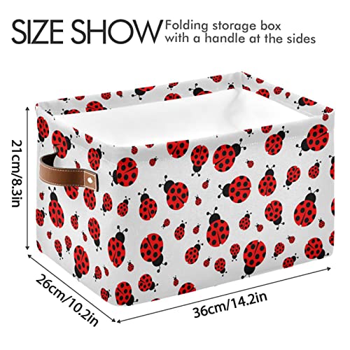 Wusikd Ladybug Storage Basket Set of 1 Large Fabric Funny Storage Basket Bins Box Cube with Handles Collapsible Closet Shelf Clothes Organizer Basket for Nursery Bedroom
