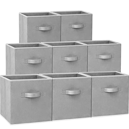 Storage Cubes, 11 Inch Cube Storage Bins (Set of 8), Fabric Collapsible Storage Bins with Dual Handles, Foldable Cube Baskets for Shelf, Closet Organizers and Storage Box (Grey)