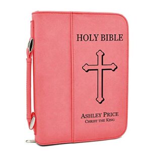 Custom Bible Cover - Holy Bible and Cross - Pink Bible Case with Black Engraving