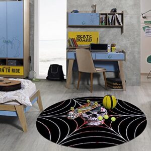 Skull Area Rug Round 4Ft Vintage Non-Slip Circular Rugs Washable Floor Carpet Round Rug for Home Decor Skull Decor Chair Mat Gaming Room Mat