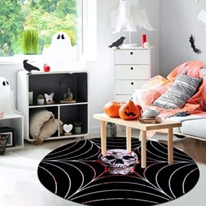 Skull Area Rug Round 4Ft Vintage Non-Slip Circular Rugs Washable Floor Carpet Round Rug for Home Decor Skull Decor Chair Mat Gaming Room Mat