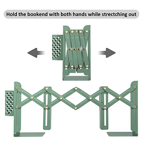 TIANSE Adjustable Bookends Book Holders for 3 Compartments Heavy Duty Metal Steel Book Organizer Stand Desktop Organizer Expandable Bookshelf with Pen Holder (Green 1 Pack)