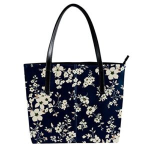 deyya women’s leather purse and handbag, large capacity top handle satchel purses shoulder bag floral navy blue flower