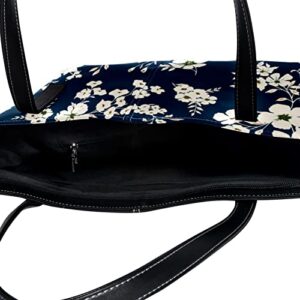 DEYYA Women's Leather Purse and Handbag, Large Capacity Top Handle Satchel Purses Shoulder Bag Floral Navy Blue Flower