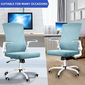 MUZII Ergonomic Office Chair, Computer Desk Chair Swivel Task Chair with Flip-up Arms and Adjustable Lumbar Support, Blue