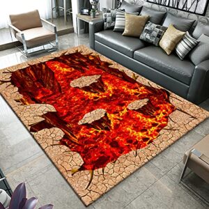 volcano magma area rugs 3d fire cliff optical illusion carpet floor mat for living room bedroom bathroom throw rug 47×31 inch
