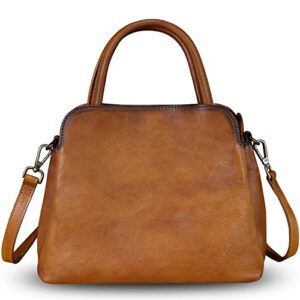 genuine leather satchel purse for women vintage handmade top handle handbag designer crossbody bag tote (brown)