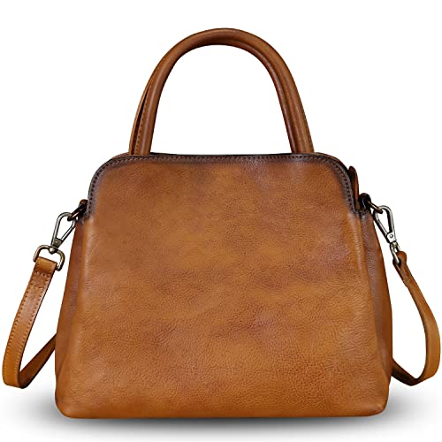 Genuine Leather Satchel Purse for Women Vintage Handmade Top Handle Handbag Designer Crossbody Bag Tote (Brown)