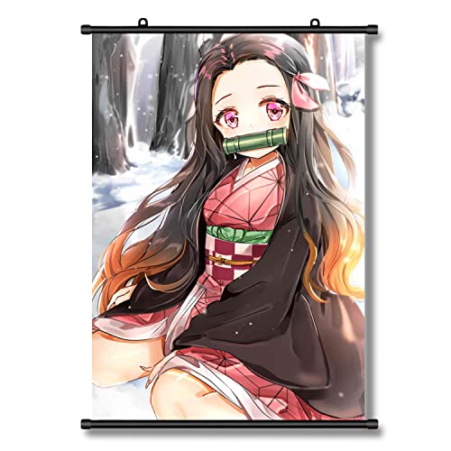 Toomilki Demon Nezuko Scroll Hanging Poster Wall Art Decor Waterproof Cloth, 15.7inx23.6in