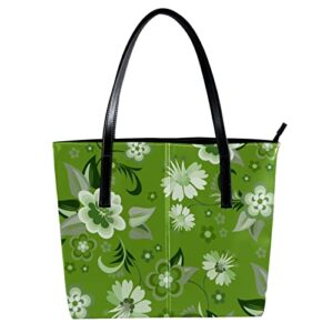 DEYYA Women's Leather Purse and Handbag, Large Capacity Top Handle Satchel Purses Shoulder Bag Green Floral Flowers