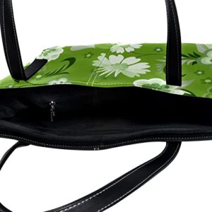 DEYYA Women's Leather Purse and Handbag, Large Capacity Top Handle Satchel Purses Shoulder Bag Green Floral Flowers