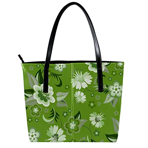 DEYYA Women's Leather Purse and Handbag, Large Capacity Top Handle Satchel Purses Shoulder Bag Green Floral Flowers