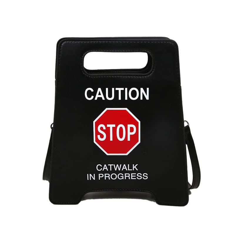 Novelty Shoulder Bag,Fashion Caution Tote Handbags Novelty Stop Sign Purse,Caution Shoulder Bag for Women Girls (Black)