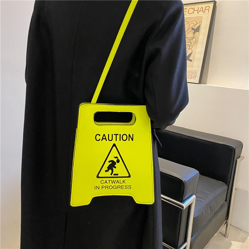 Novelty Shoulder Bag,Fashion Caution Tote Handbags Novelty Stop Sign Purse,Caution Shoulder Bag for Women Girls (Black)