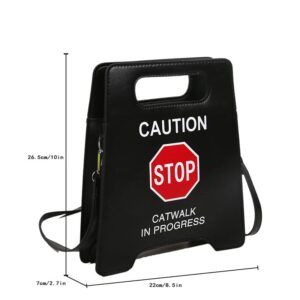 Novelty Shoulder Bag,Fashion Caution Tote Handbags Novelty Stop Sign Purse,Caution Shoulder Bag for Women Girls (Black)