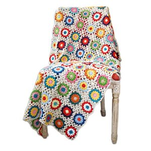 hahawali crochet blanket, woven blanket, sofa blanket boho handmade crochet sofa throw blanket colorful flower sweater style mat decor, 80×60