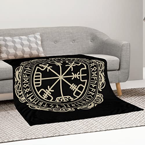 Viking Throw Blanket 60x50 Inch, Viking Design Magical Runic Compass Lightweight Soft Microfiber Throw Blanket with 18x18 Inch Pillowcase Perfect for Bed and Sofa